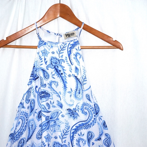 SHOW ME YOUR MUMU blue white tropical dress NEW S - Picture 4 of 7
